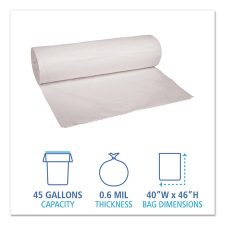 Boardwalk 45 gal Trash Bags, 40 in x 46 in, 0.6 mil, White, 100 PK H8046HWKR01